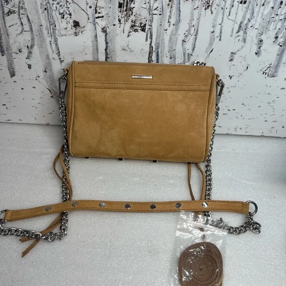 Rebecca Minkoff Mini M.A.C.Camel Suede & Leather Crossbody Bag w/a chain strap - Picture 5 of 12